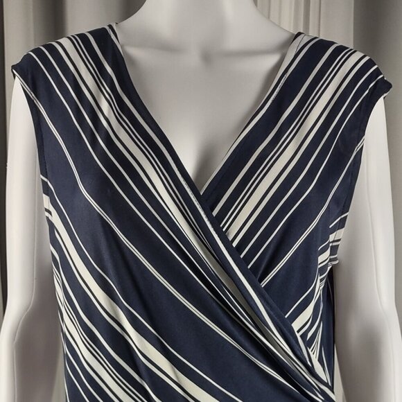 Emma & Michele Blue White Stripe Jersey V Neck Wide Leg Jumpsuit Size Large - Picture 3 of 14
